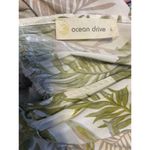Ocean Drive  Green White tropical leaf print Mini Cover up Dress Beach L Raw hem Photo 3