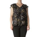 T7 Y2K VTG Philosophy Republic Clothing Black Floral Flutter Sleeve V Neck Top Size M Photo 3