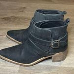 Free People  Black Loop Leather Ankie Booties Heeled Buckle Washed Black Photo 3