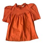 Solitaire  Crochet Puff Sleeve Short Sleeve Peasant Top | Pumpkin Orange | Small Photo 0