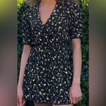 Sunday Best Floral Puff Sleeve Mini Dress Black Yellow Print Size 2XS Blue Photo 1