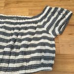 Aerie Blue and White Smocked Crop Blouse Top - Medium Photo 8