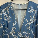 Goodnight Macaroon NWT Blue Floral Deep V-neck Button Up Midi Length Size Large Photo 2
