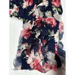 A Love Story Women's Navy Floral Short Sleeve Top Blouse Size S Blue Photo 3