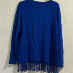 Susan Graver  Crewneck Sweater with Fringe Dark Sapphire L Photo 0