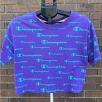 Champion Athleticwear Cropped All Over Print T Shirt Purple Teal Womens Small Photo 0