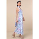 Lulus NWT  Malani Light Blue Floral Satin Sash Midi Dress Halter Wedding Size S Photo 6