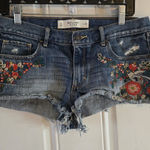 Abercrombie & Fitch Denim Cutoff Jean Shorts Womens 6 Embroidered Floral Y2K Photo 0