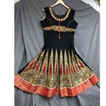 Womens Black Red Gold Anarkali Dress Sleeveless Embroidery Round Neck Size M Photo 13
