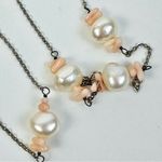 Source Unknown Sterling Silver Freshwater Pearl Angel Skin Coral Long Layering Necklace Photo 5