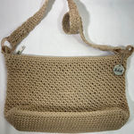The Sak  Crochet Shoulder Bag Boho Hippie Crossbody Flap Top Zip Closure Tan Photo 0
