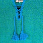 American Vintage Vintage 60s Hippie Artsy Blue Green Woodstock Knit Sweater Tassels Lace Up Top Photo 4