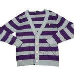 Ralph Lauren  Striped Cardigan Sweater V-Neck Purple Gray Pony Logo Size M Photo 1