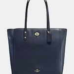 Coach F12184 Town Tote Midnight Navy Pebble Leather Shoulder Bag Gold Hardware Photo 0