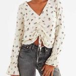 Urban Outfitters  Womens Cream Floral Cinched Top Longsleeve Cottagecore Sz S Photo 0