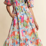 Petal and Pup Santorini colorful print smock dress puff sleeve midi maxi dress tiered ruffle Photo 0