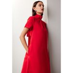 STAUD  Ilana Red High Neck A-Line Short Sleeve Long Cocktail Dress Size Small Photo 2