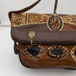 Vintage Made in USA Brown Leather Patchwork Shoulder Bag Leopard Print Snake Photo 1