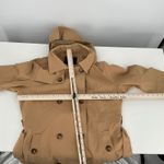 Tan Double Breasted Hooded Trench Coat Belted Casual Outerwear Size L Size L Photo 7