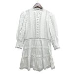 Alice + Olivia Clark Mandarin Collar Gathered Tiered Dress White Mini Size 0 Photo 5