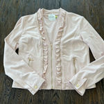 Lysse  Women’s Soft Pink Ruffle Zip Up Vegan Suede Cardigan Size S Photo 0