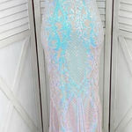 Jules‎ & Cleo Iridescent Sequin Mermaid Sheath Maxi Dress White Juniors 2 Photo 0