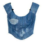 Vanessa Mooney Blue Tie Dye Corset Button Up Denim Bustier Top Size Small Photo 0
