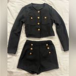 Black Cropped Jacket and Shorts Set with Gold Buttons Size XS Photo 1