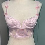 For Love & Lemons Embroidered Hearts Bustier Bra Pink XS NEW NWT Ruffle Bows Photo 4