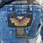 Harley Davidson Y2K Bomber Jean Jacket Lace Up Corset Style LARGE Photo 5