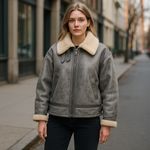 BDG NWOT  Stevie Women's Gray Faux Leather Longline Aviator Jacket Photo 1