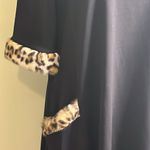 Sara Campbell black short sleeve fur trim cheetah front pockets swing dress Size L Photo 1
