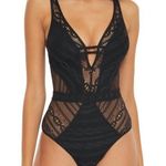 Becca  Swimsuit Size Large One Piece Black Crochet NWT Plunge V-Neck Color Play Photo 0