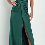 Lulus NWT  Women's L Emerald Satin Sleeveless Pleated Maxi Dress Formal Photo 0