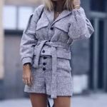 ZARA TWEED PLEATS SHOULDERS JACKET W/ POCKETS & BELT PINK SIZE L NWT Photo 1