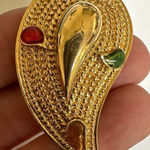 Vintage Avon PAISLEY Gold Tone RED BLUE GREEN ORANGE Brooch Photo 0