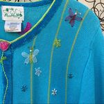 Quacker Factory blue cardigan spring flowers embroidered embellished MEDIUM Photo 5