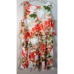 Slny  Tiered Chiffon Coral White Floral Dress Size 12 Photo 6