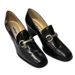Melange Women's Black Leather Block Heel Loafers Silver‎ Horsebit Vintage 8M Size 5 Photo 0