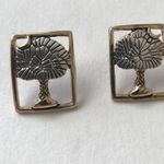 Palm tree Moon Earrings Open Cut Design Retro Silver Photo 5