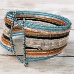 Vintage Bracelet / Bangle / Cuff Beaded Wrap Cuff Blue & Orange Photo 0