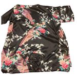 Oriental Village Silk Collection Kimono Robe Black w/ Bird Botanical Print Size undefined Photo 4