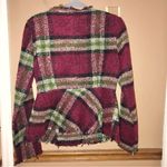 Hem & Thread Fringe Plaid wool zip peplum Jacket red green size medium Photo 1