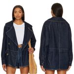 Free People  Denim Car Coat L Contrast Stitch preppy boho Buttons oversized cute Photo 1