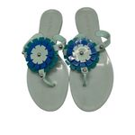 Jack Rogers Green Blue Flower Jelly Plastic Thong Sandal Women Size 7 Photo 0