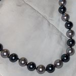 Signed Dark Almost Black & Silver Beaded Necklace Gray Photo 2