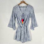 Surf Gypsy ‎ Blue Spotted Print Colorful Tassels Flare Sleeves Tie Front Romper M Photo 1