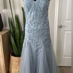 Azazie Dusty Blue Mermaid Sequin Tulle Laurie Romy Floor Cap Sleeve Formal Dress Photo 1