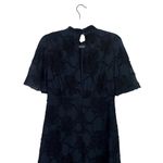 ZARA  Jacquard Fringe Lined Midi Dress ShortSleeve Keyhole S Dark Navy Blue #3101 Photo 8