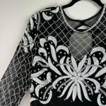 Vtg Lawrence Kazar Silk Beaded Formal Dress Sz XL Black White Sequin Long Sleeve Photo 3